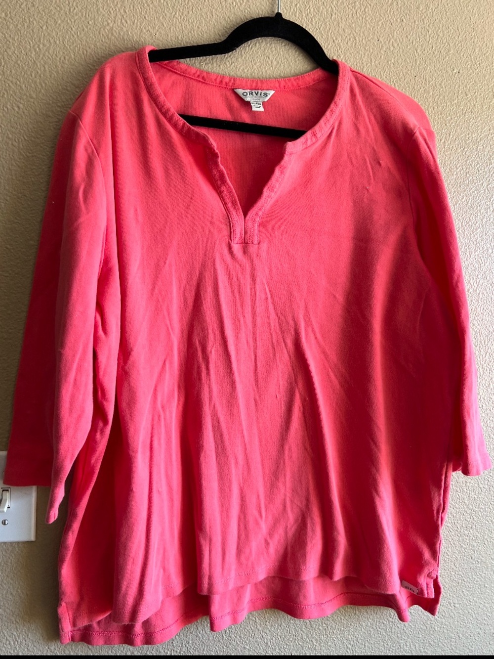 Orvis‎ is 3/4 Sleeve Salmon Pima Cotton Top size XXL casual v neck modest
